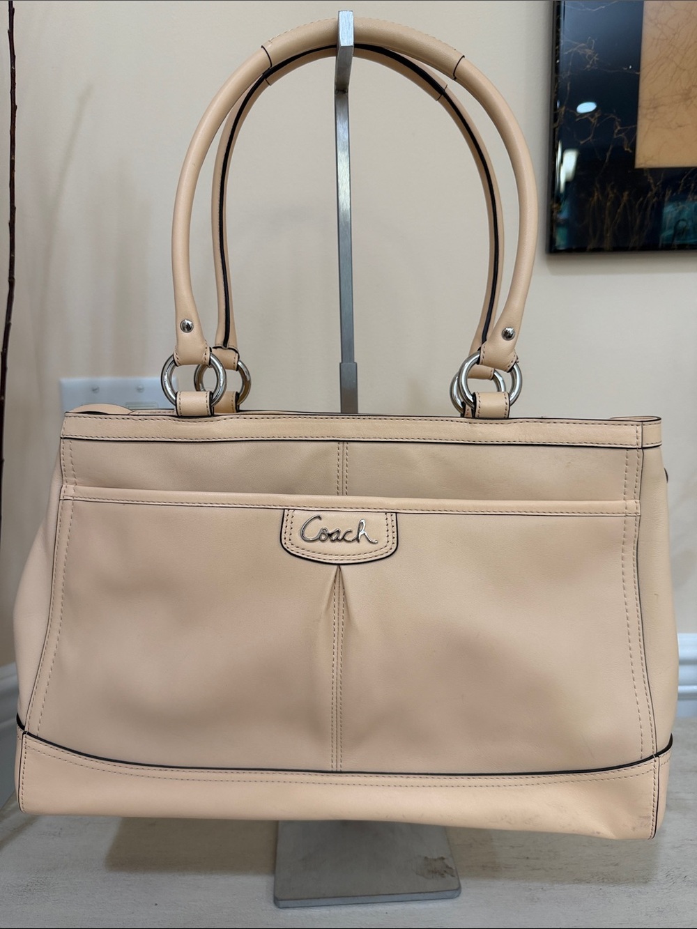 Coach Cream Leather Satchel with Silver Hardware